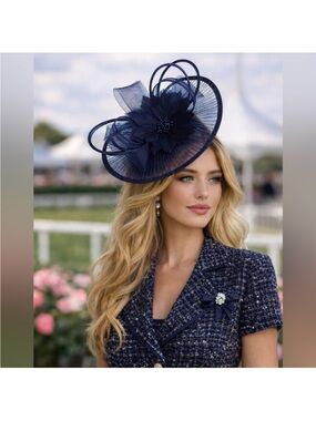 New Navy Blue Fascinator Derby Hat Tea Garden Party Hat Race Day Headwear new
